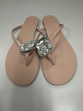 AAJ By Aminah's Lucinda flat sandals Nude Jeweled Thong Sandals - NWB size 9M